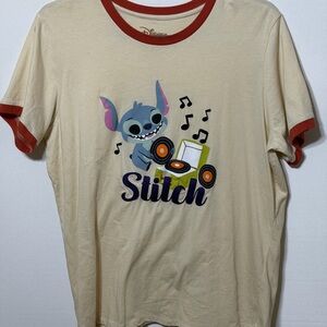 Her Universe Ringer Tee with Stitch, Cream with Red Trim